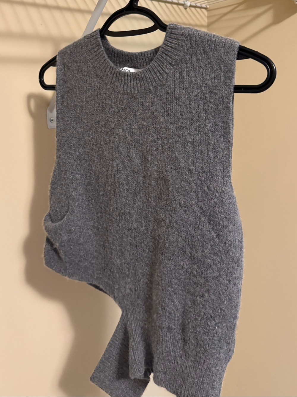 Zara Grey Ribbed Crewneck Knit Vest